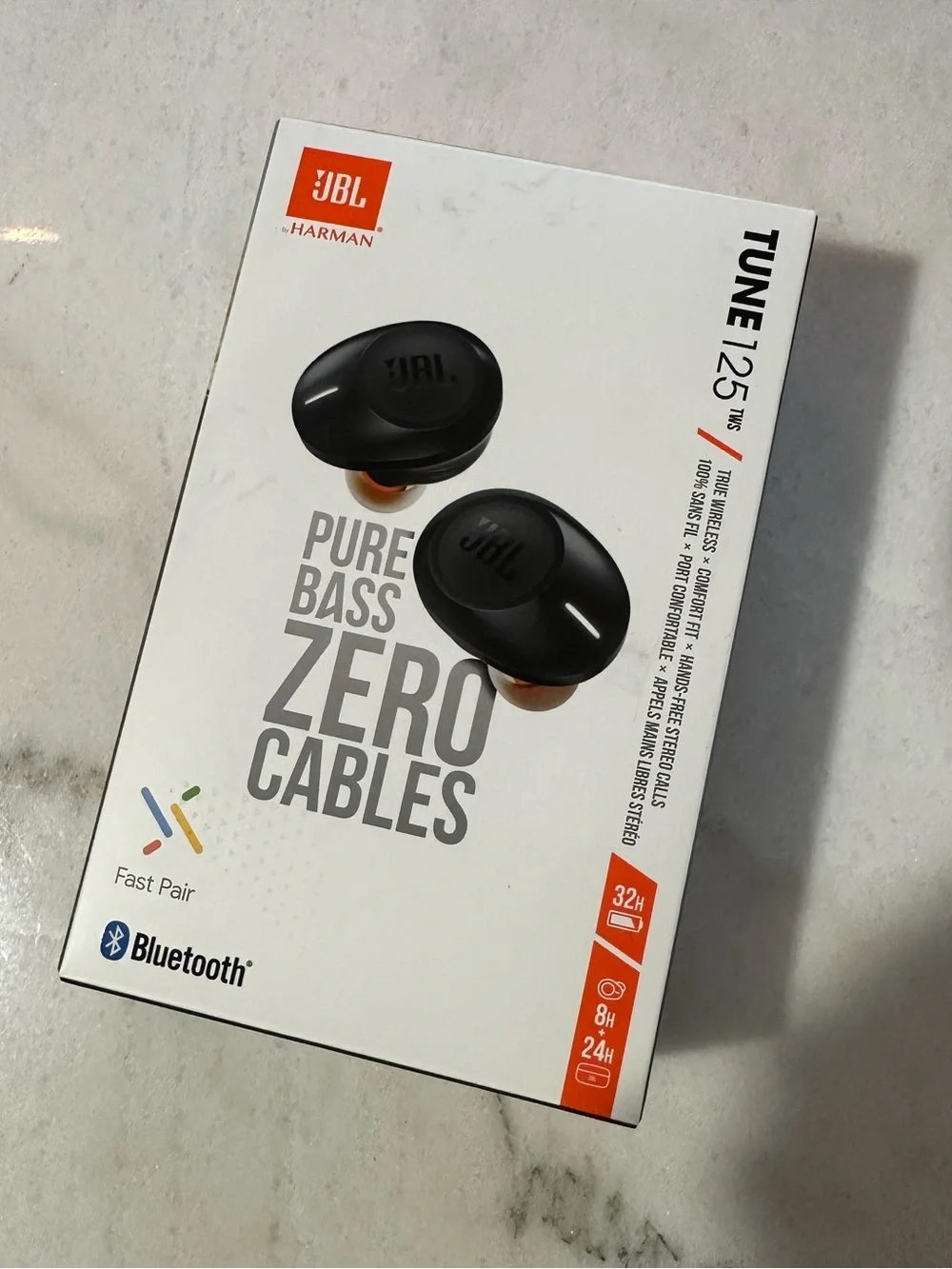 JBL Tune 125TWS True Wireless Earbuds - Black with Orange Tips